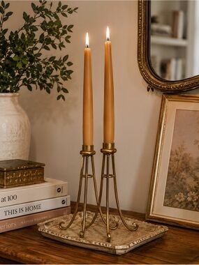 Set of 2 gold candlestick holders metal candle holders gold tablescape decor